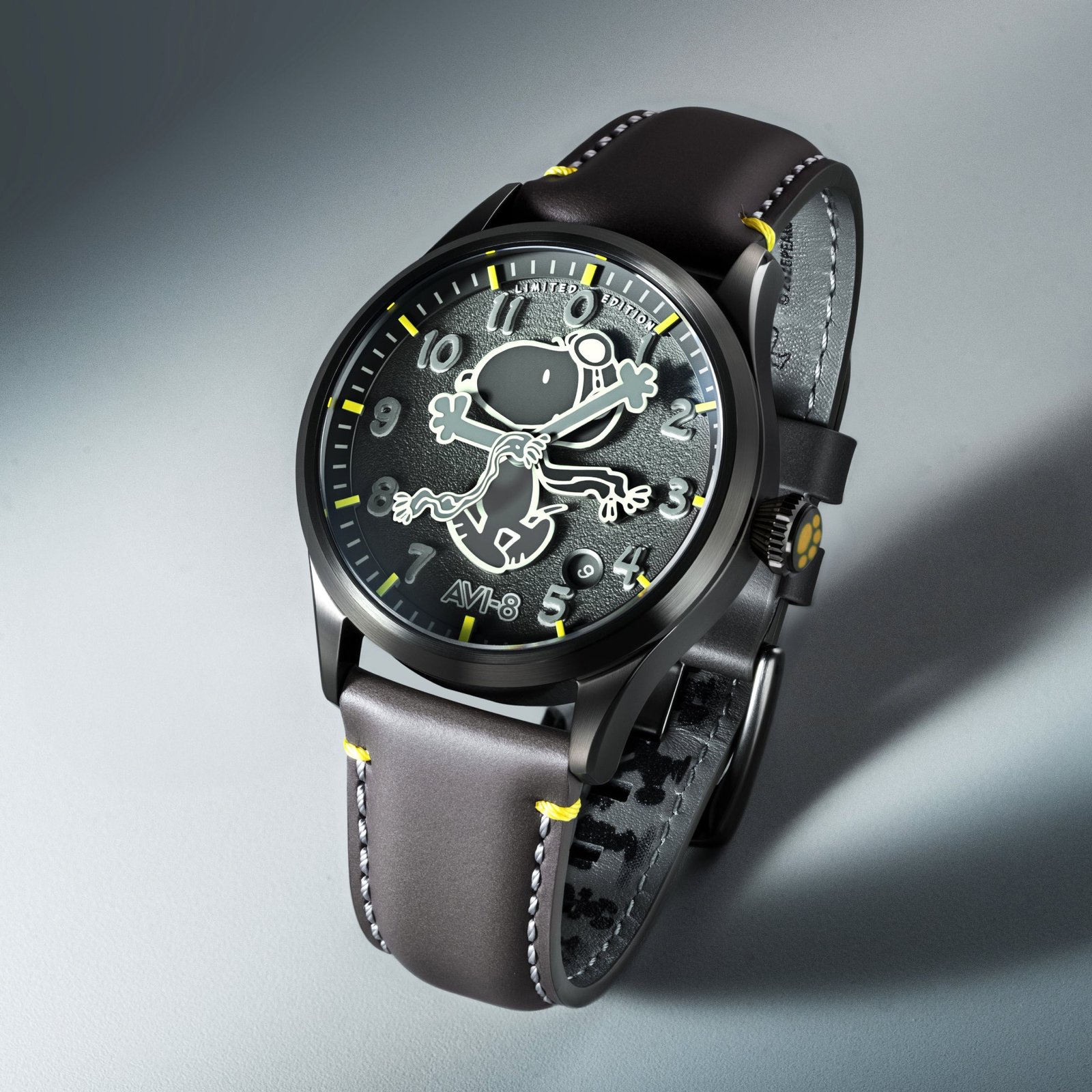 AVI-8 Flyboy Engineer Automatic Peanuts Snoopy Flying Ace Monotone Limited Edition Grey Glider - Image 6