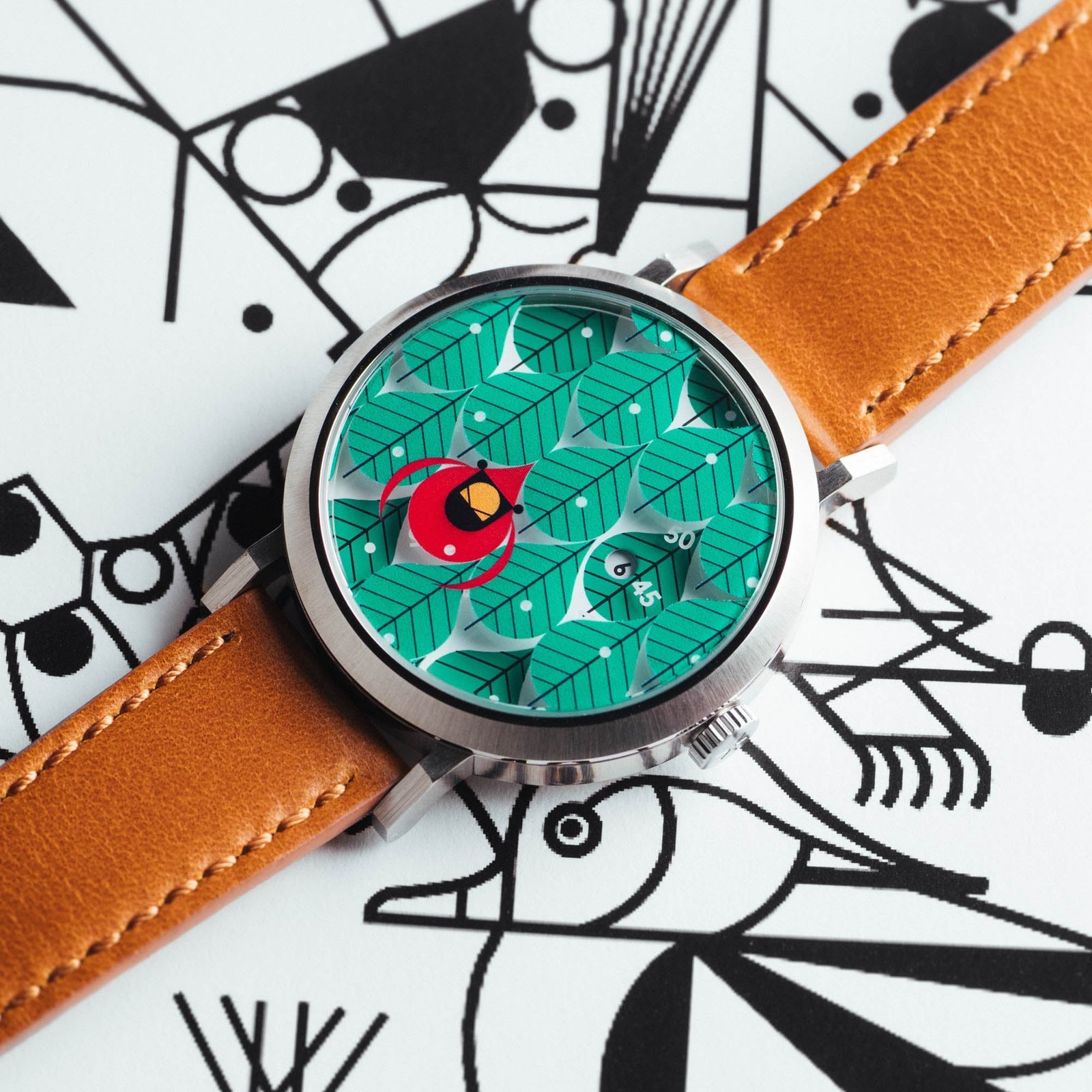 Asterisk x Charley Harper Coniferous Cardinal Jump Hour Automatic - Image 2