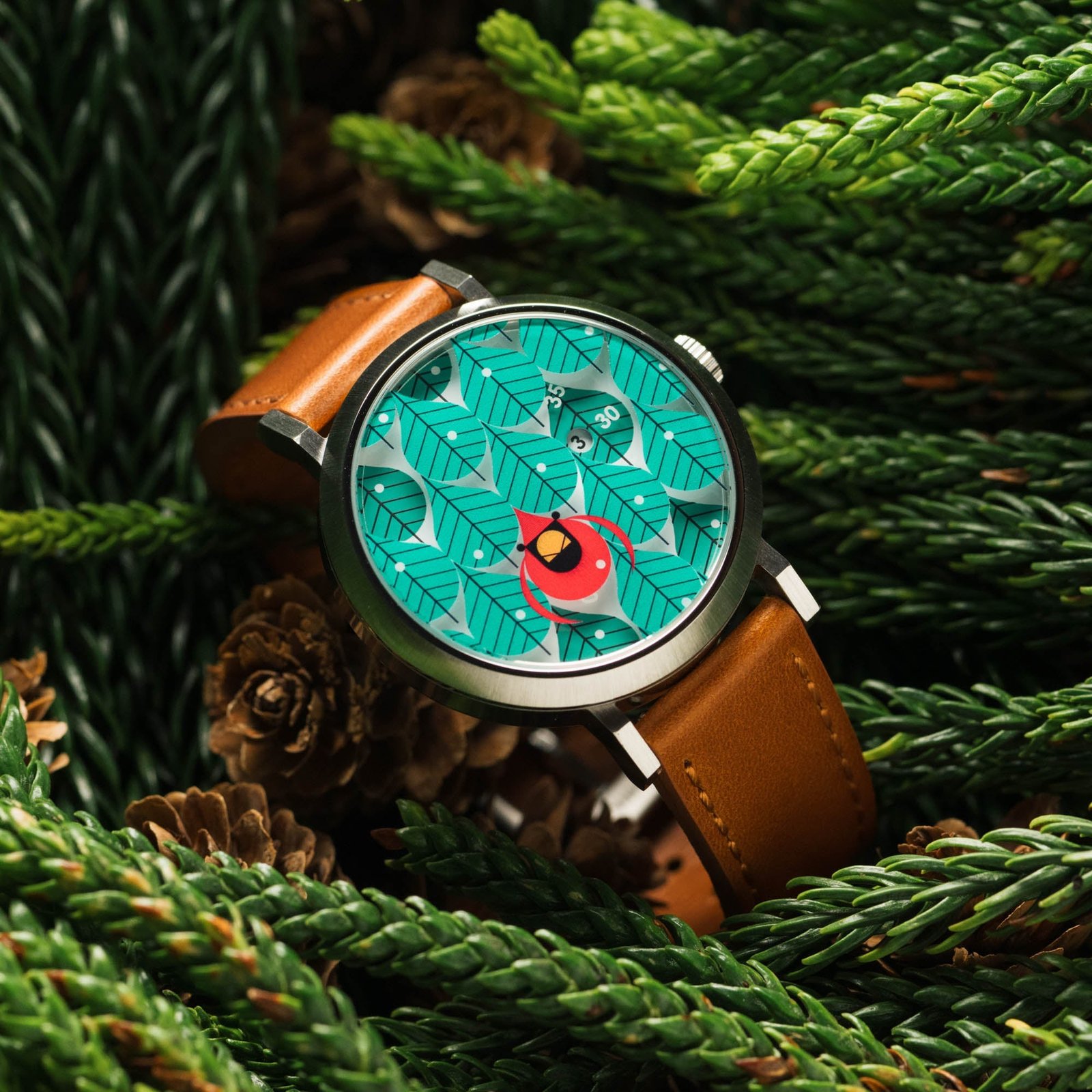 Asterisk x Charley Harper Coniferous Cardinal Jump Hour Automatic - Image 6